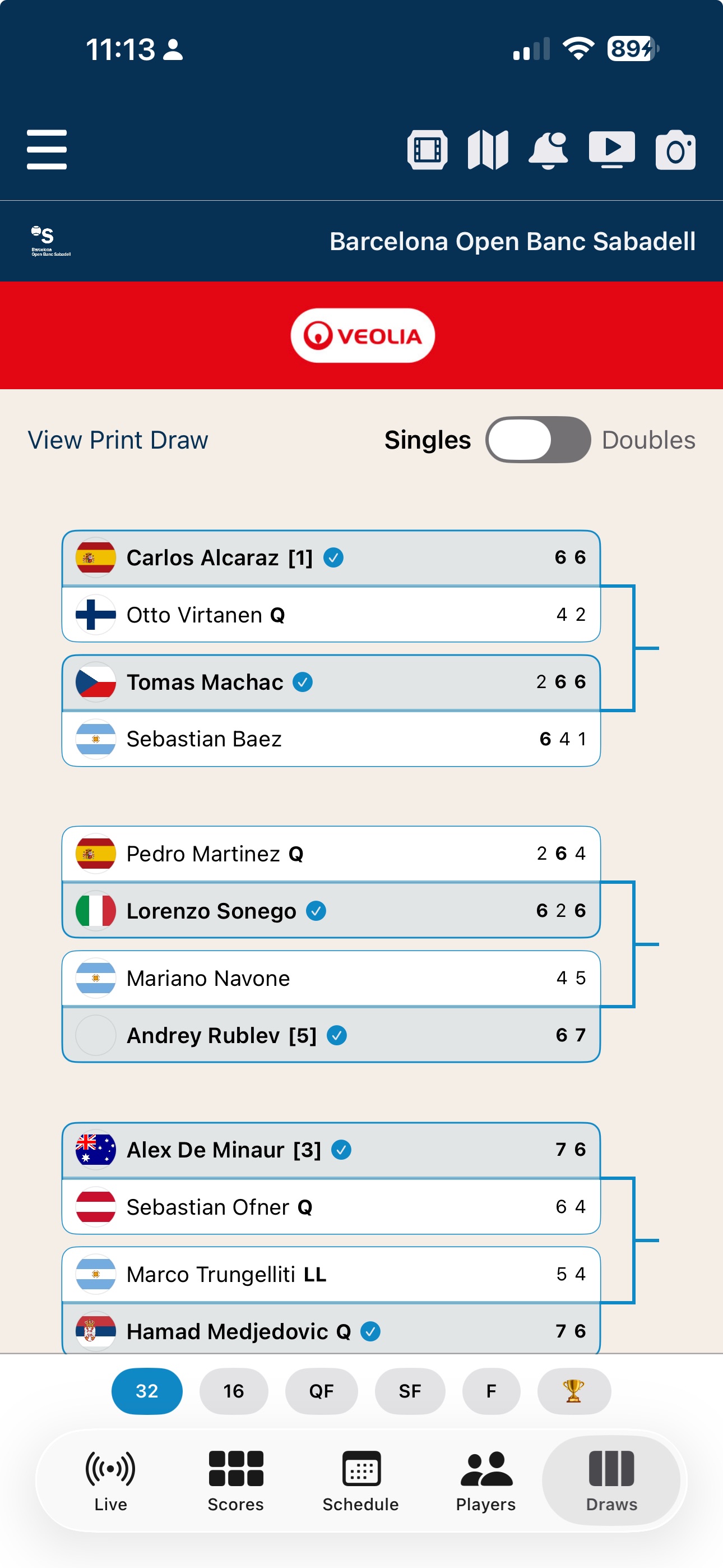 Barcelona Open draws