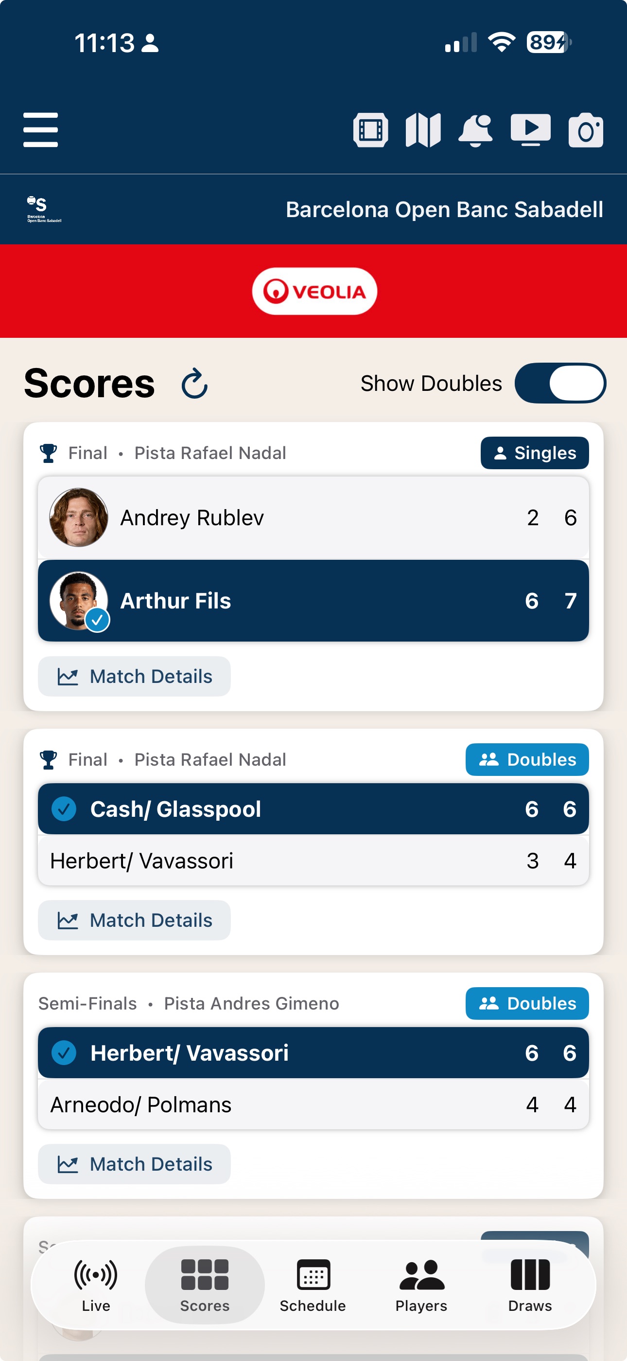 Barcelona Open live scores