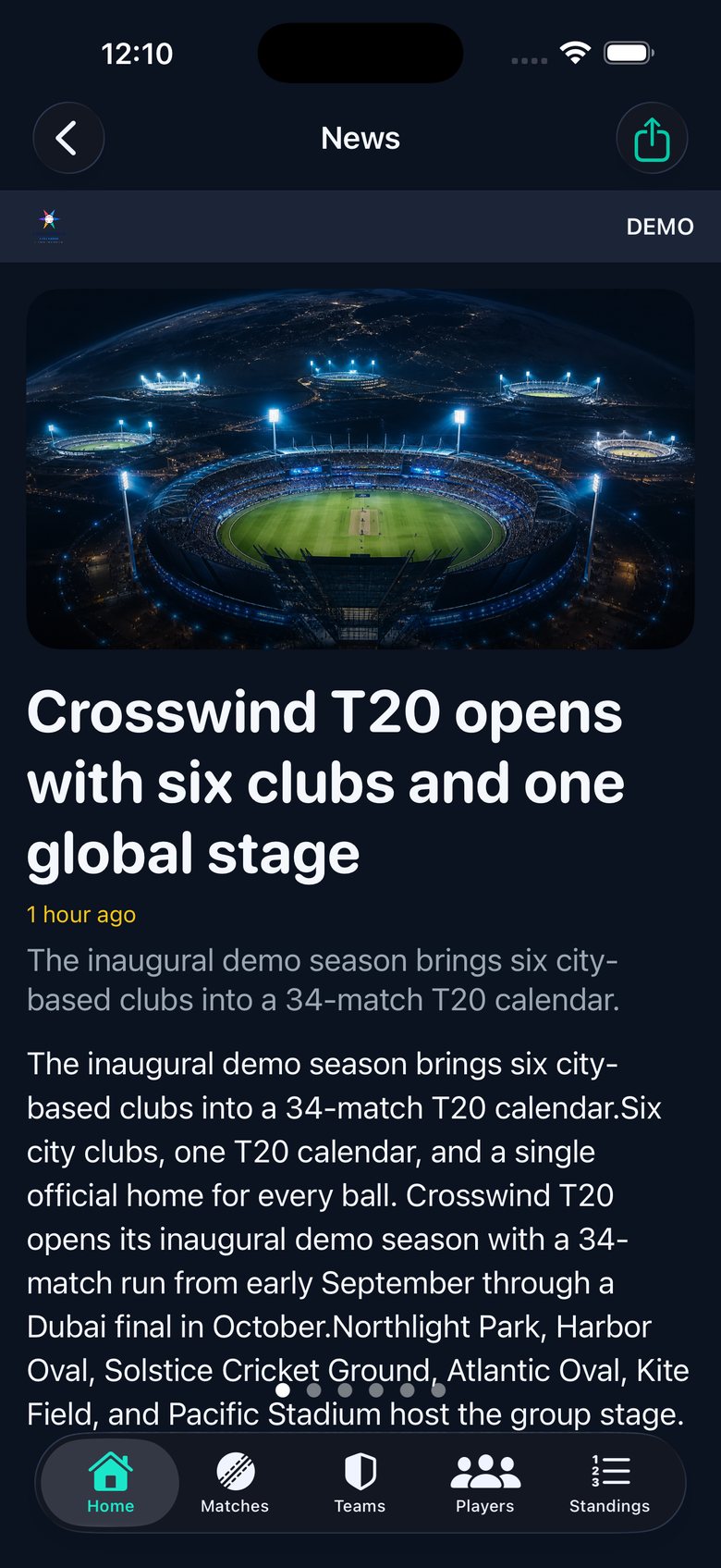 In-app news article with tournament photography and match-week content